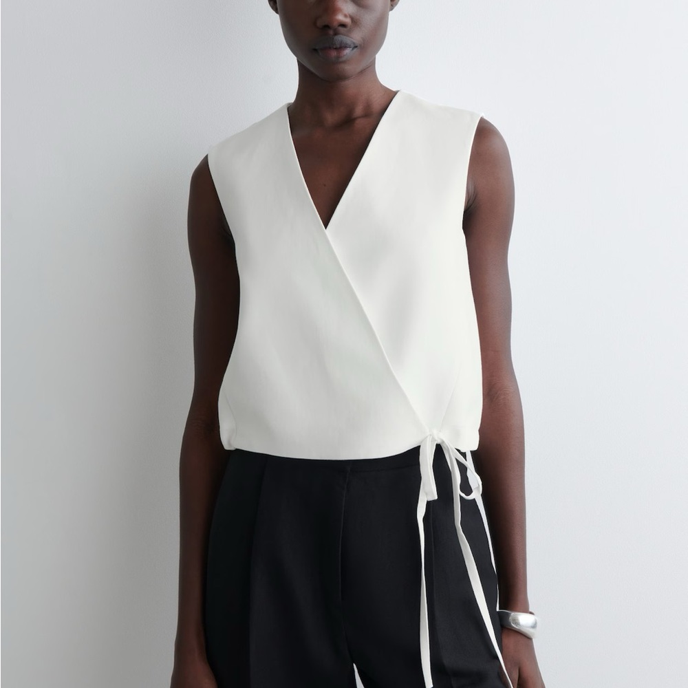 COS TIE-DETAIL LINEN-BLEND WRAP VEST